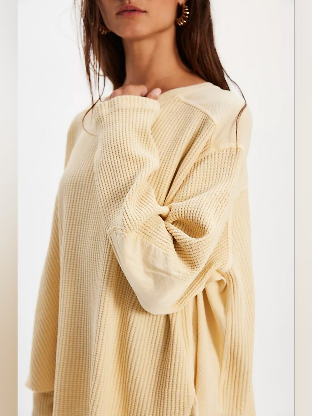 Free People One Blake Thermal In Butter Yellow XS Oversized